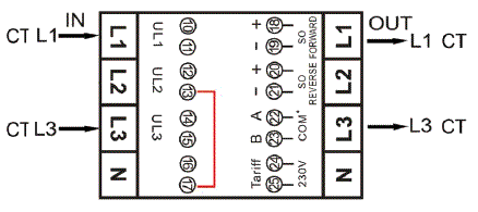 Licznik energii PRO380 PRO380-CT- Schemat połączeń